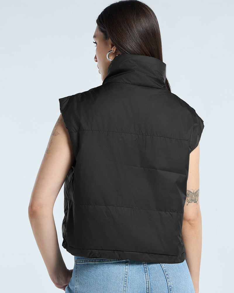 bewakoof Women's Black Oversized Gilet Jacket - Image 3